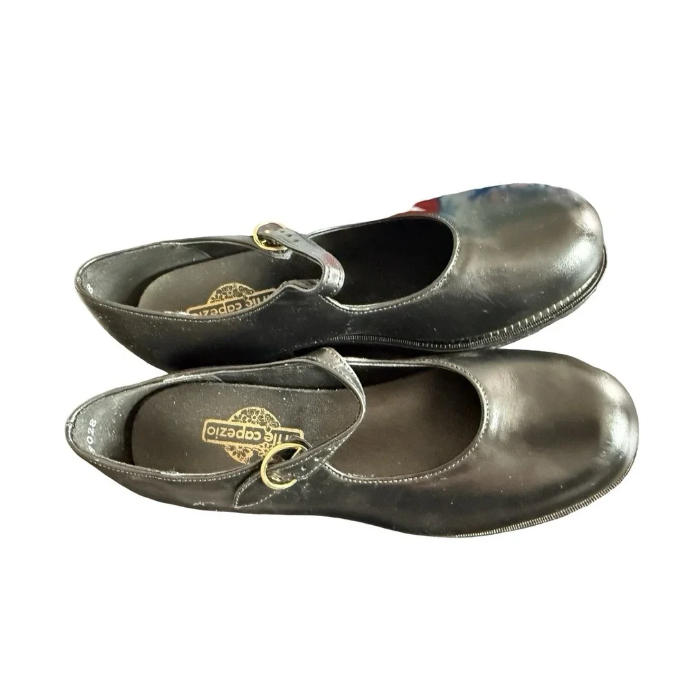 Vintage Little Capezio Girls Black mary janes block heel size 3M‎ usa made new